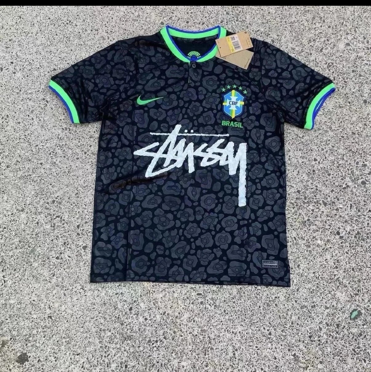 Stussy x Nike Brazil CBF Black Leopard Print Away Jersey