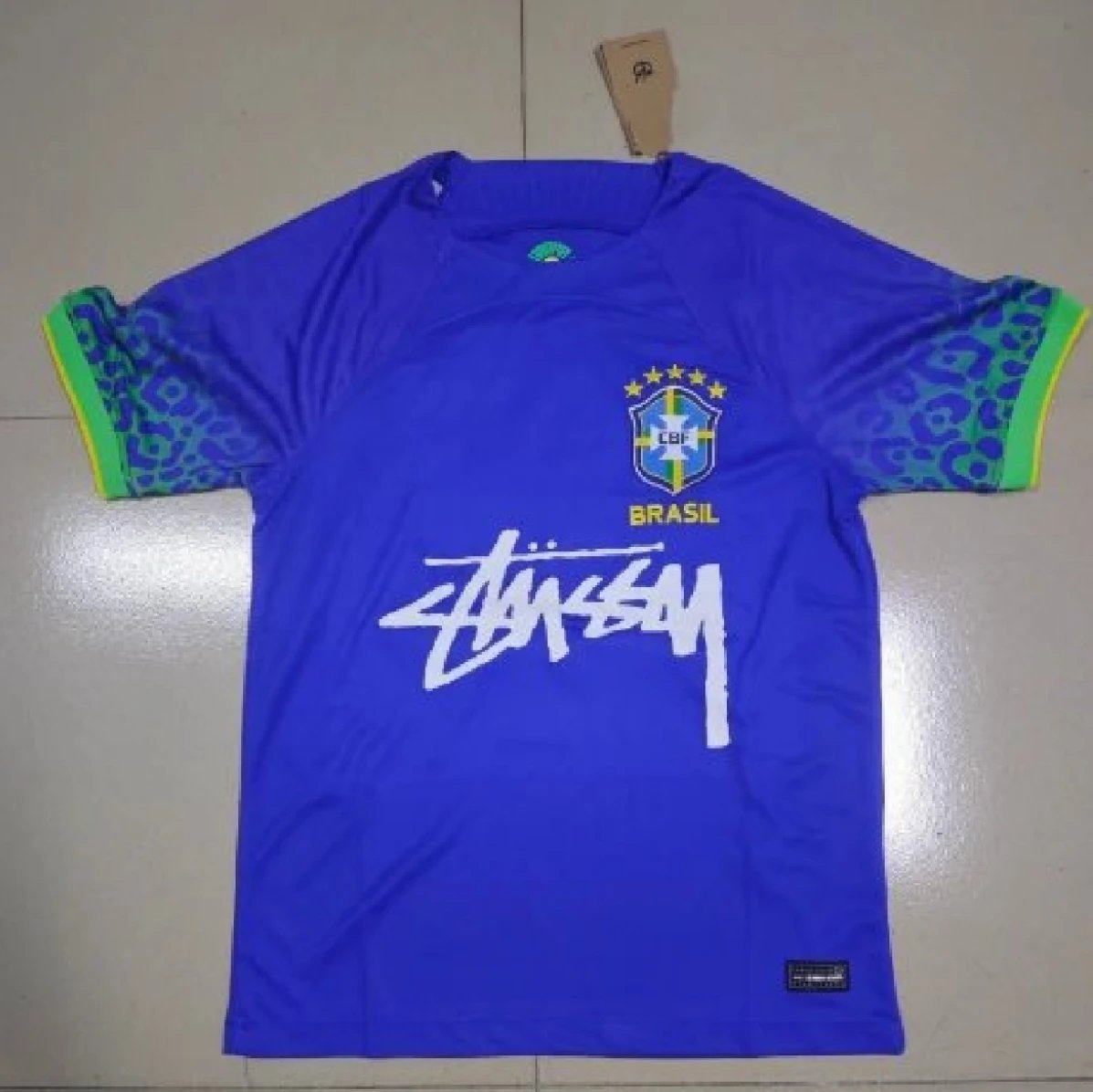 Stussy x Nike Brazil CBF Leopard Home Jersey Blue Green