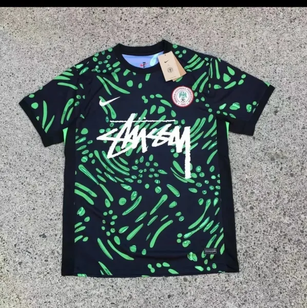Stussy x Nike Nigeria Football Federation Jersey Black Green Print T-Shirt - 1