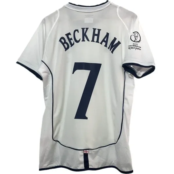 England National Team 2002 World Cup Away Jersey White Navy - 1
