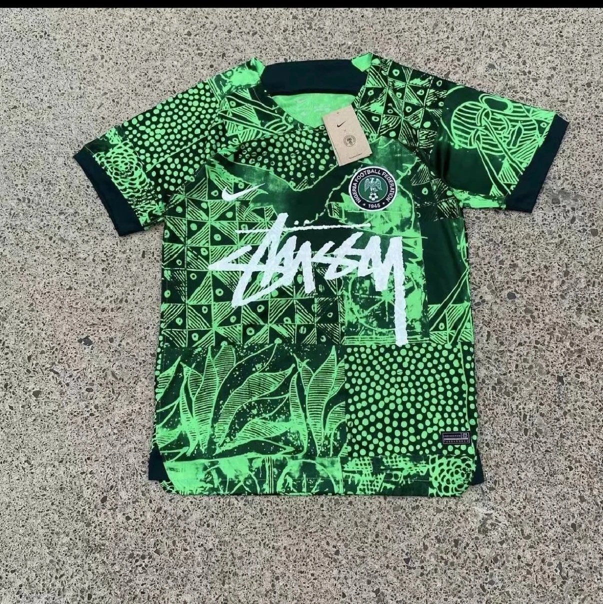 Stussy x Nike Nigeria Super Eagles Tribal Print Jersey Neon Green Black