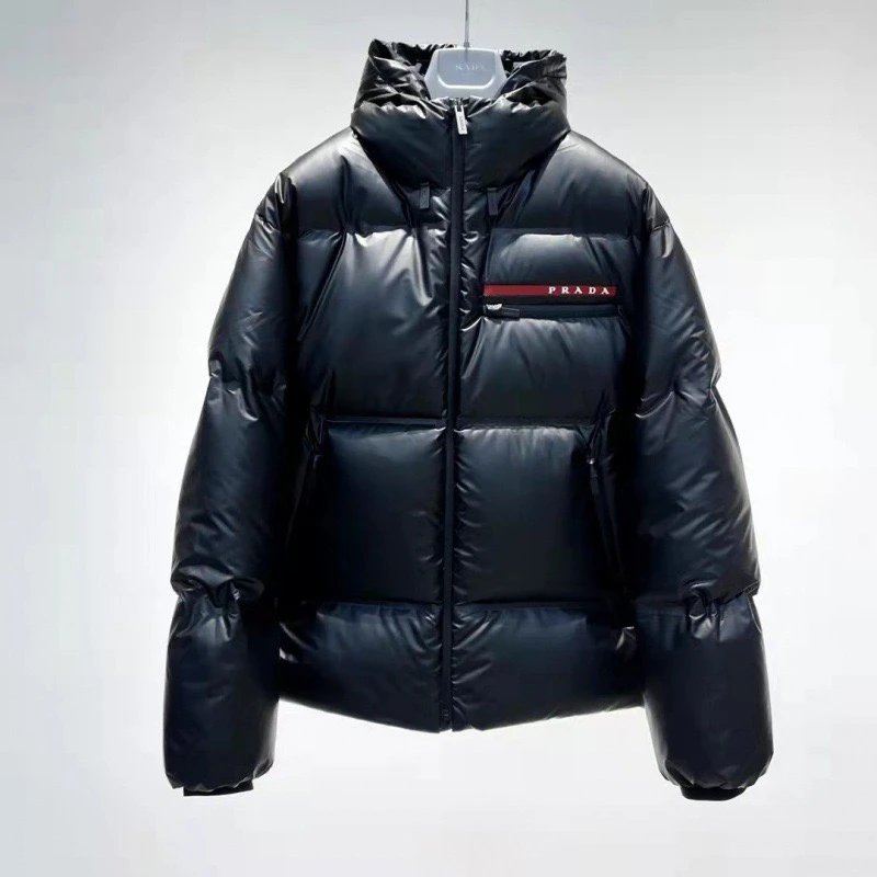 P Plus Size Men's Classic Red Stripe Fashion Casual Warm Hooded Down Jacket for Winter