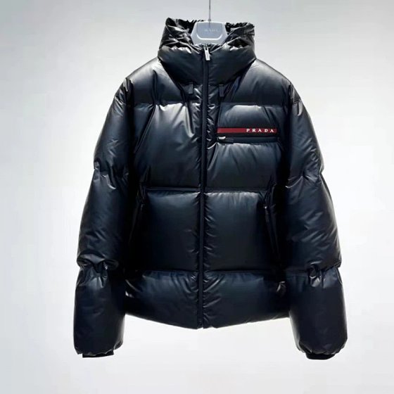 P Plus Size Men's Classic Red Stripe Fashion Casual Warm Hooded Down Jacket for Winter
