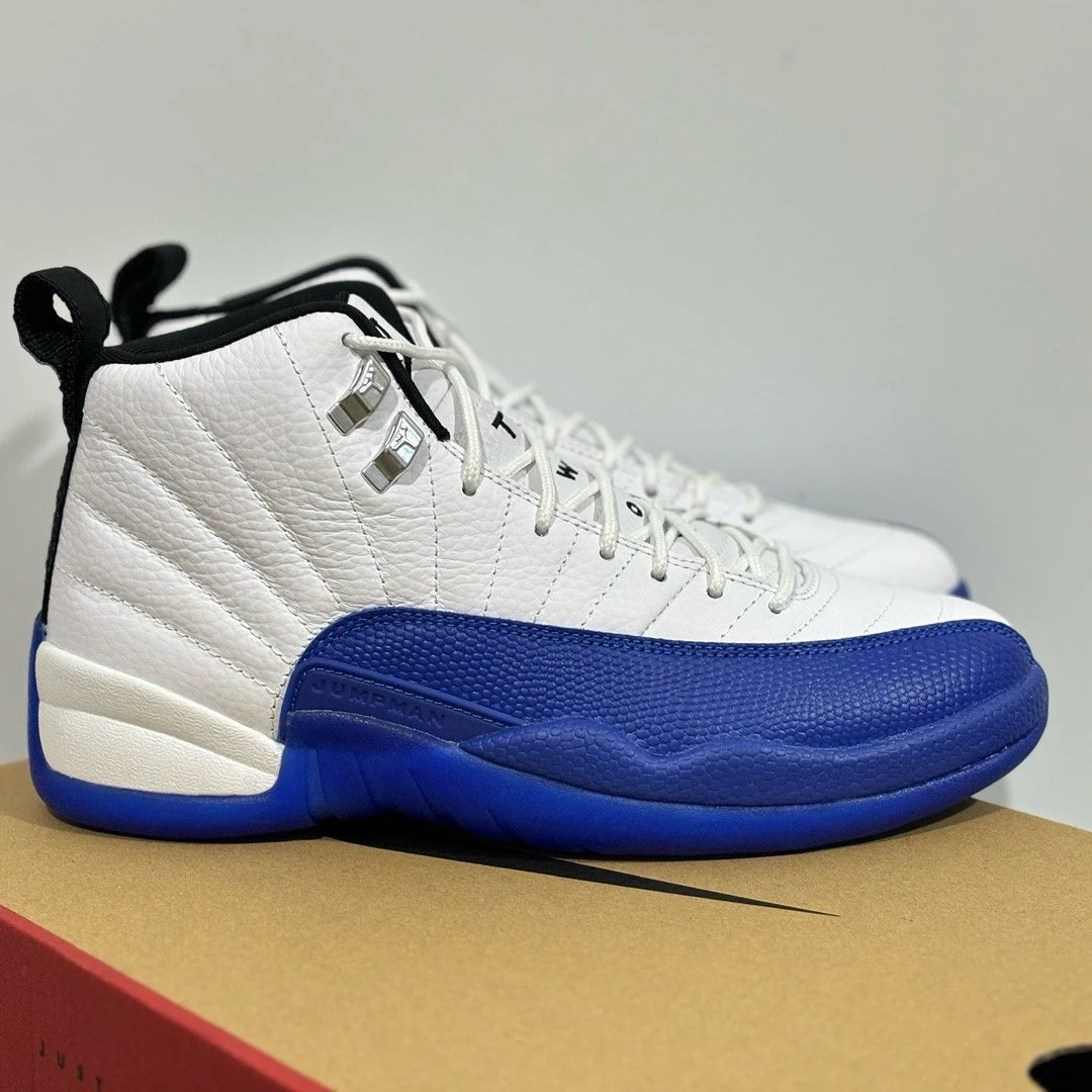 AJ12 White Blue Pure Original Edition ⚡ 12 Qiao 12 high top sports shoe toe layer leather genuine carbon fiber CT8013-140
