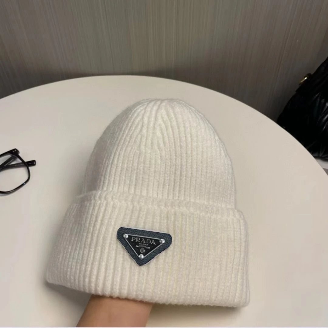 Prada Re-Nylon Triangle Logo Beanie White - 1