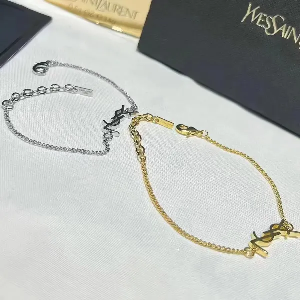 Saint Laurent YSL Monogram Bracelet Gold Tone Jewelry - 10