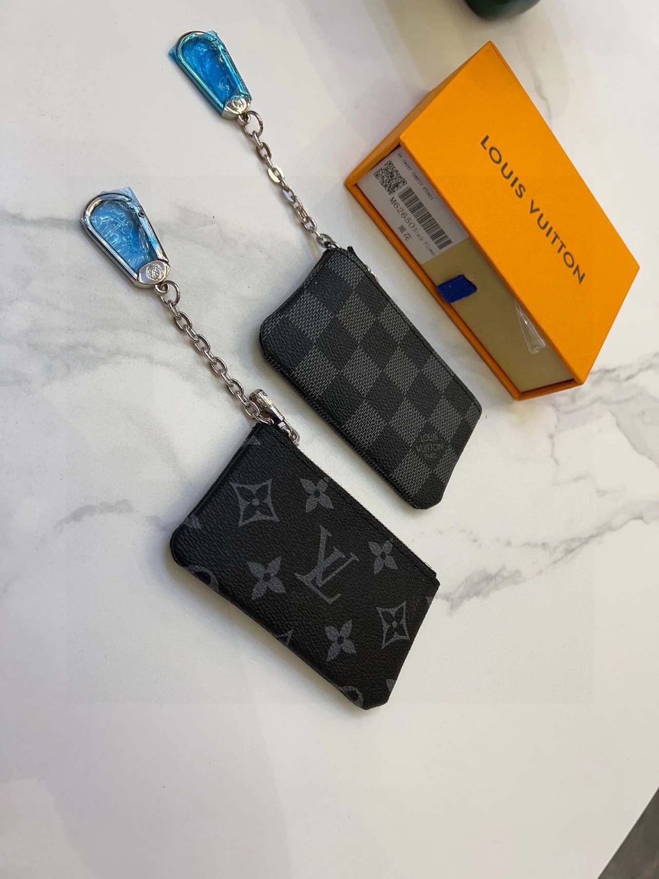 Louis Vuitton Black Key Pouch with Chain and Carabiner