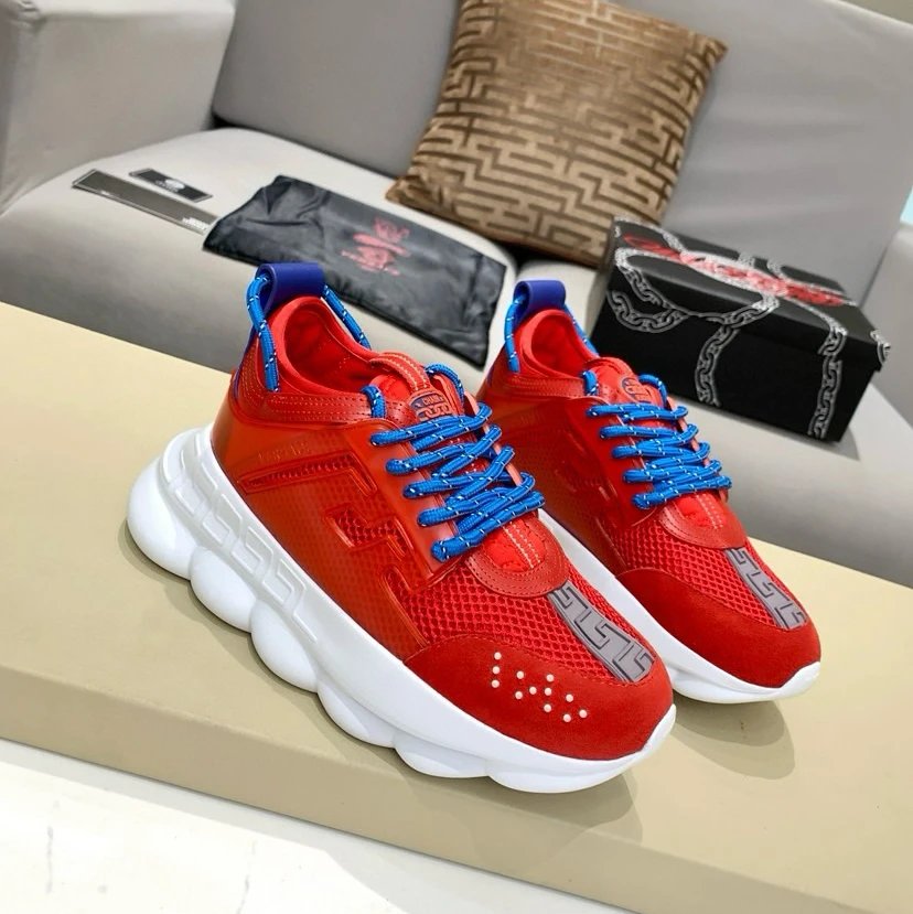 Versace Chain Reaction Red and Blue Chunky Sneakers