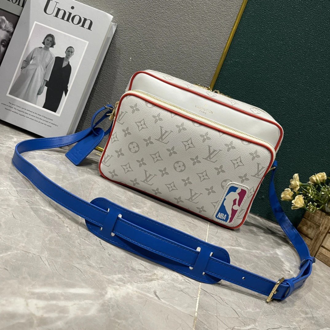 Louis Vuitton White Monogram Crossbody Bag with Blue Strap