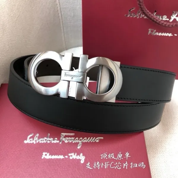 Salvatore Ferragamo Gancini Buckle Leather Belt Black - 1
