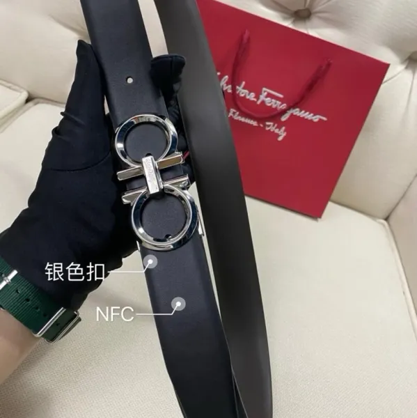 Salvatore Ferragamo Gancini Double Ring Buckle Leather Belt Black - 1