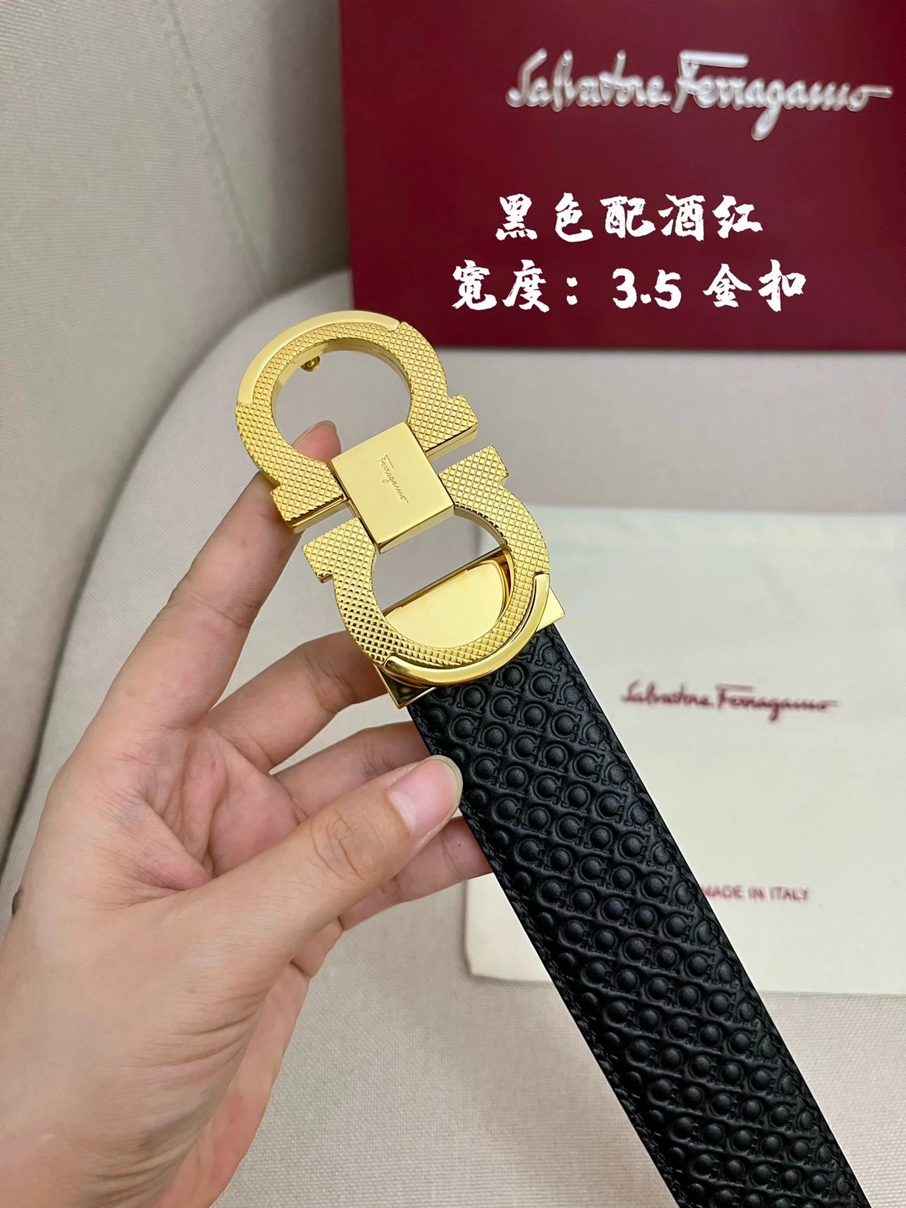 Salvatore Ferragamo Gancini Embossed Leather Belt Gray - 80