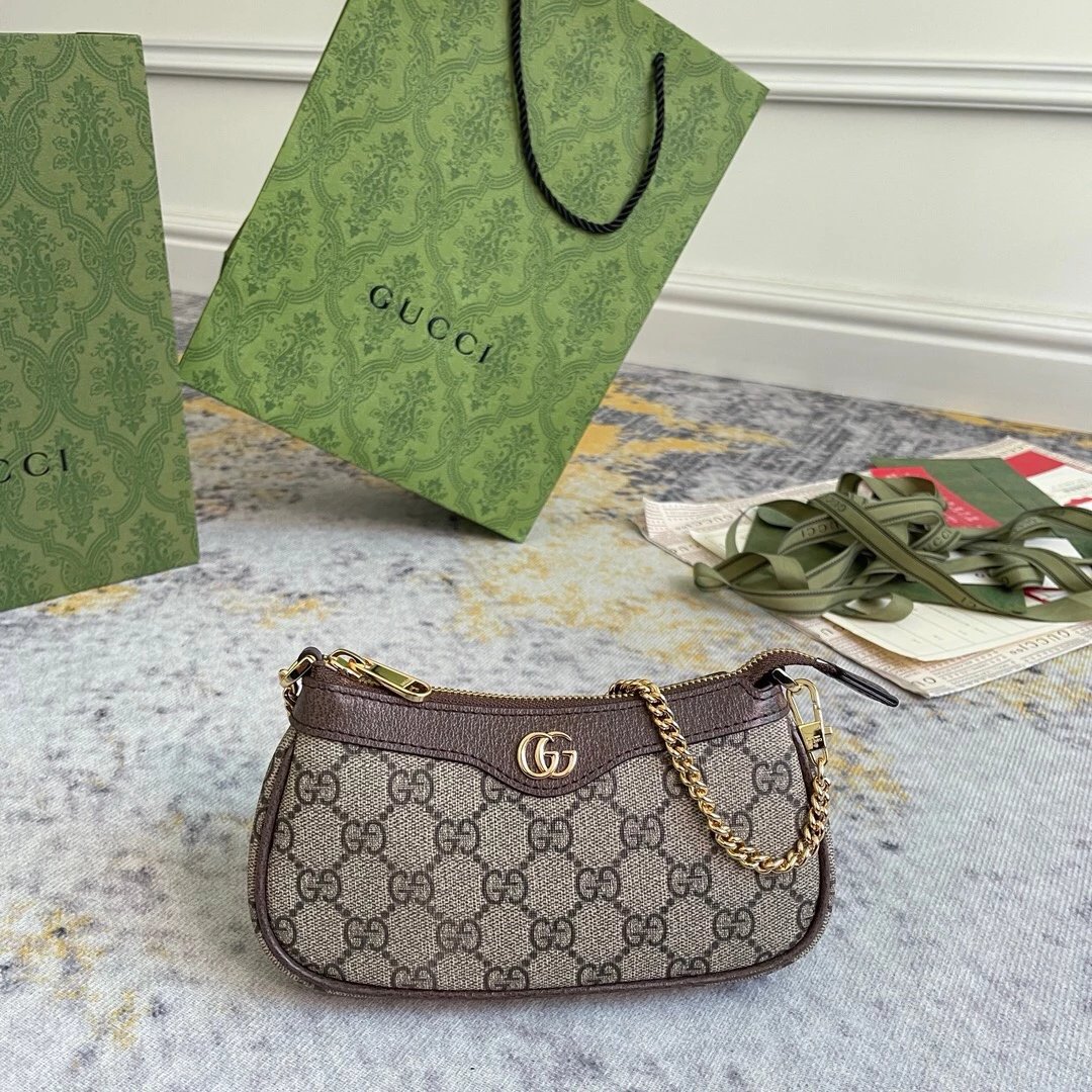 Gucci Beige and Brown Chain Strap Mini Bag