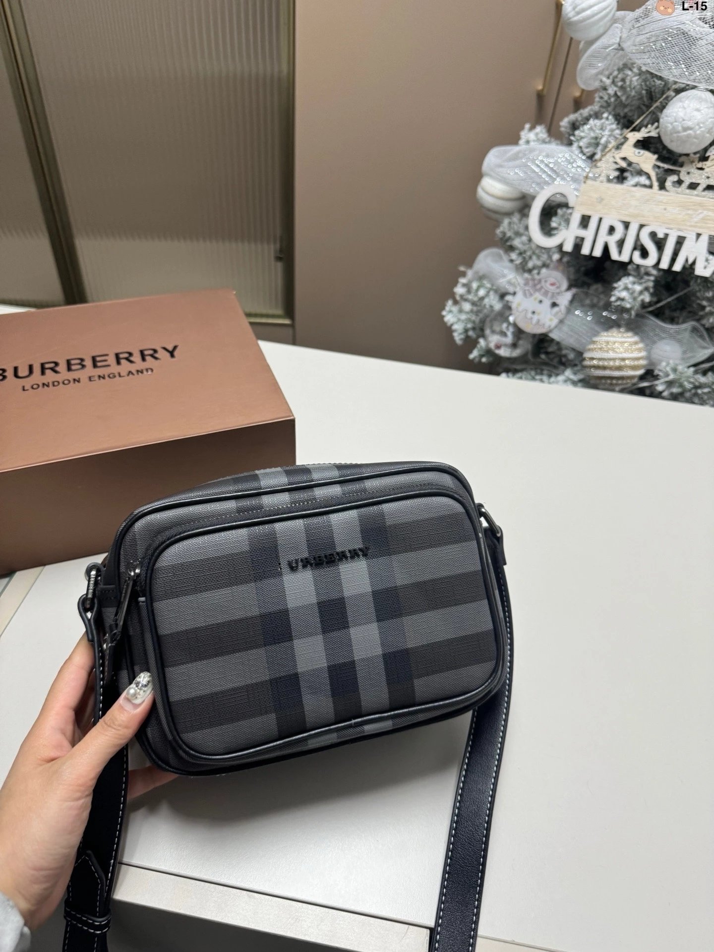 Burberry Black and Grey Checkered Crossbody Bag