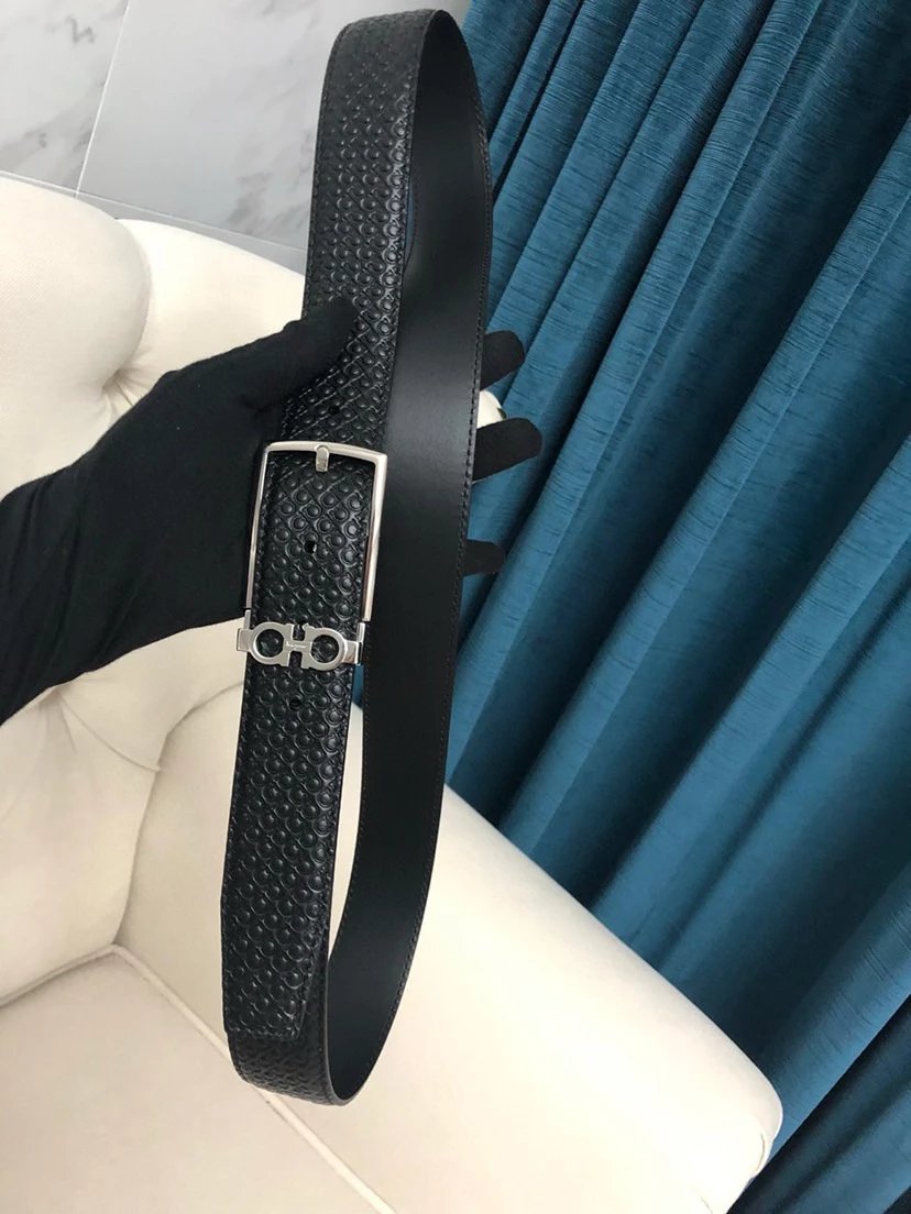 Salvatore Ferragamo Gancini Embossed Leather Belt Gray - 54