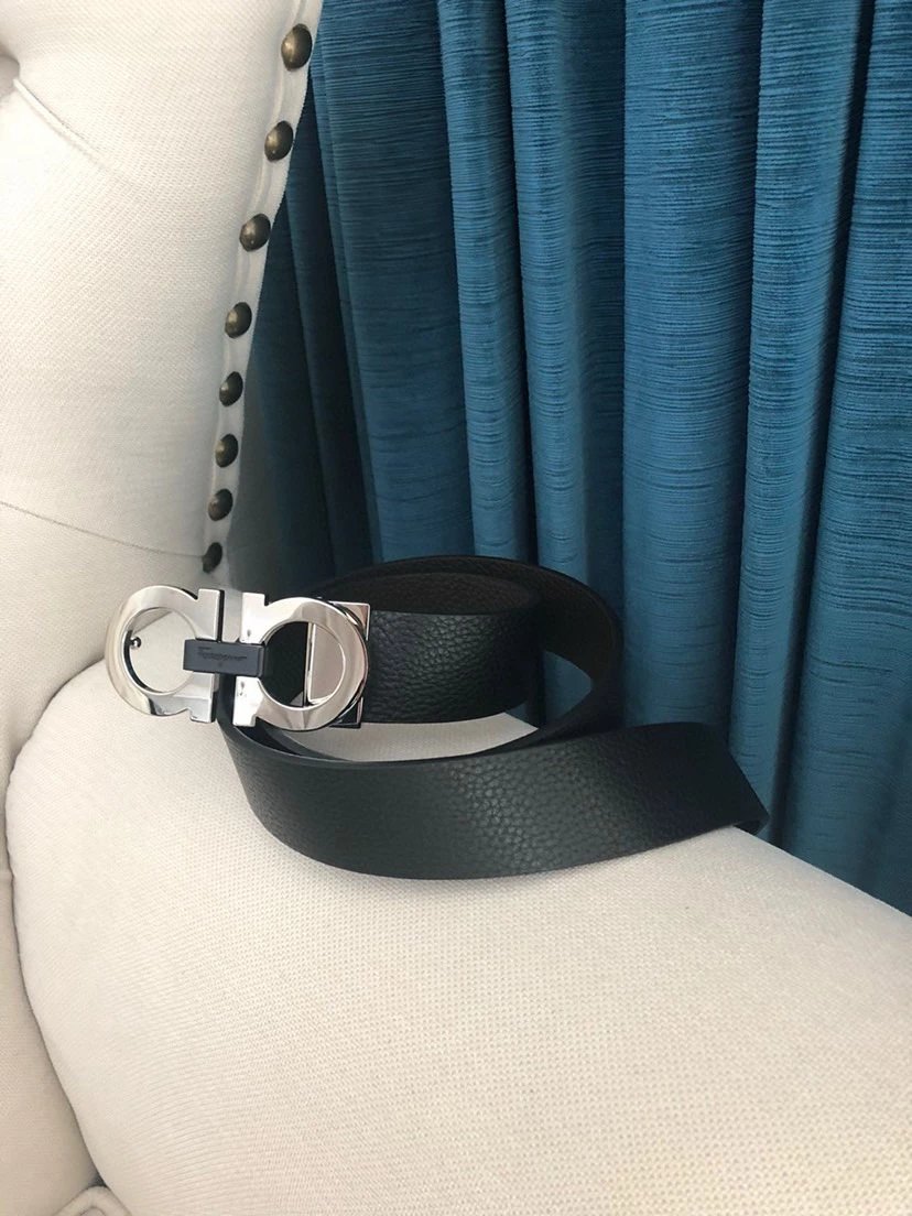 Salvatore Ferragamo Gancini Embossed Leather Belt Gray - 22