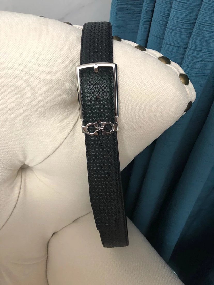 Salvatore Ferragamo Gancini Embossed Leather Belt Gray - 56
