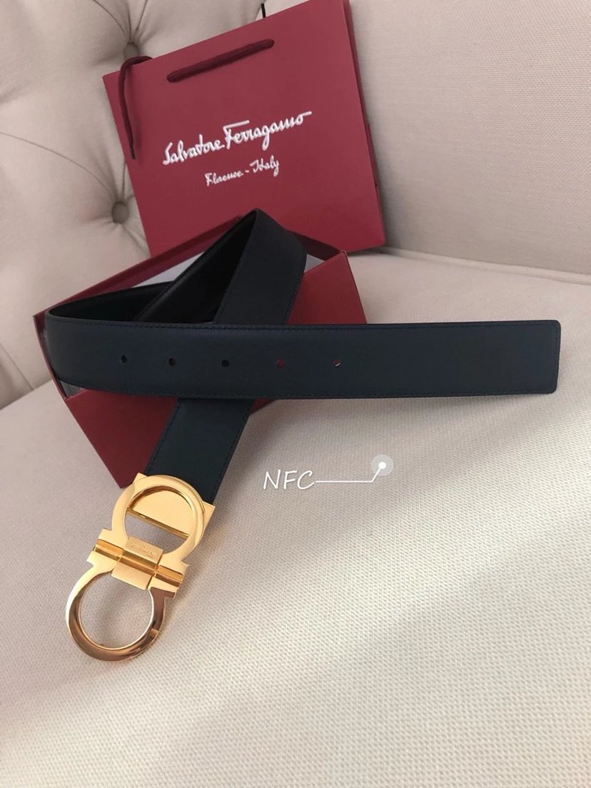 Salvatore Ferragamo Gancini Embossed Leather Belt Gray - 35