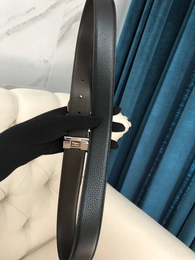 Salvatore Ferragamo Gancini Embossed Leather Belt Gray - 16