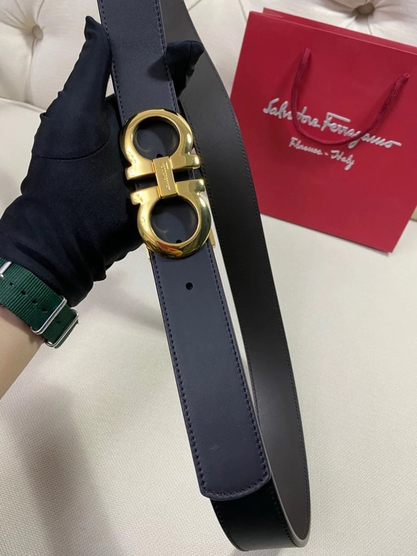 Salvatore Ferragamo Gancini Embossed Leather Belt Gray - 58