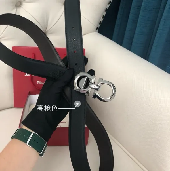 Salvatore Ferragamo Gancini Belt Black with Polished Silver Buckle - 1