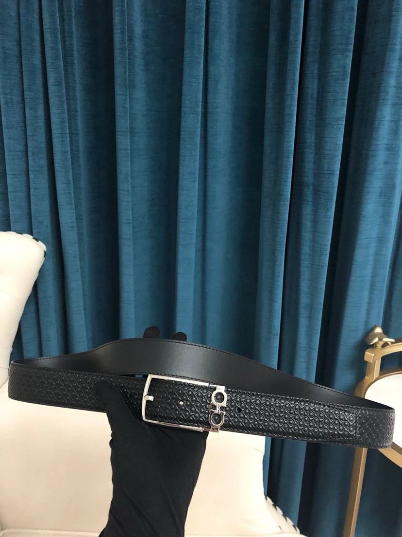 Salvatore Ferragamo Gancini Embossed Leather Belt Gray - 55