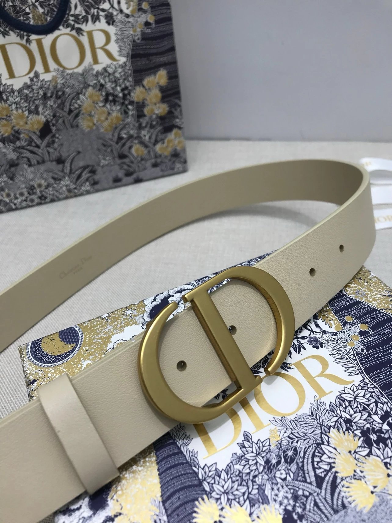Dior CD Belt in Gray with Gold-Tone Buckle - 26