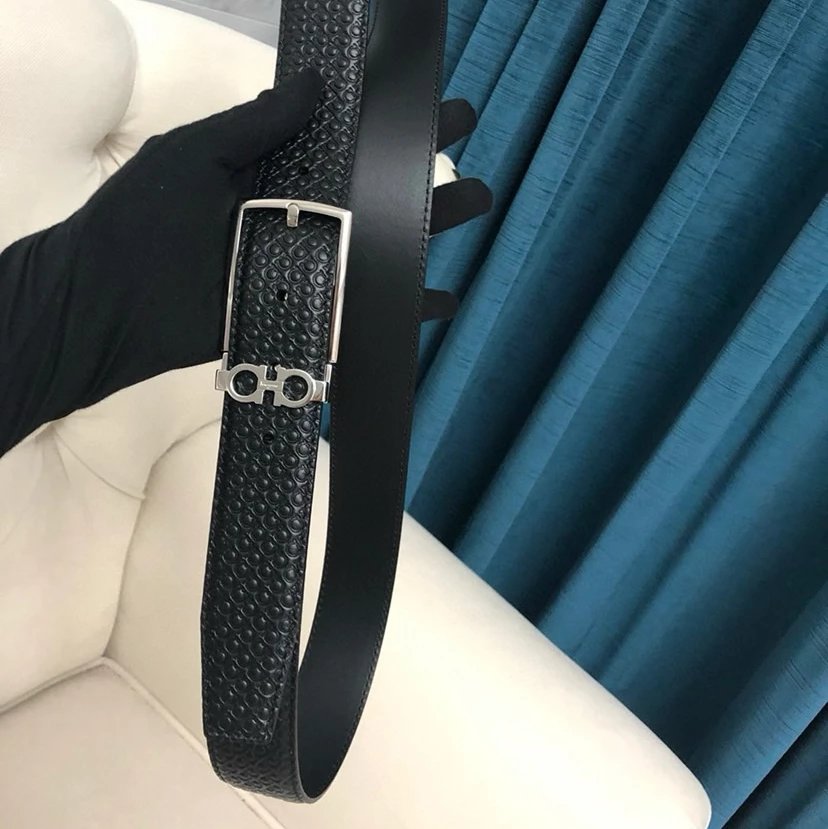 Salvatore Ferragamo Gancini Embossed Leather Belt Black