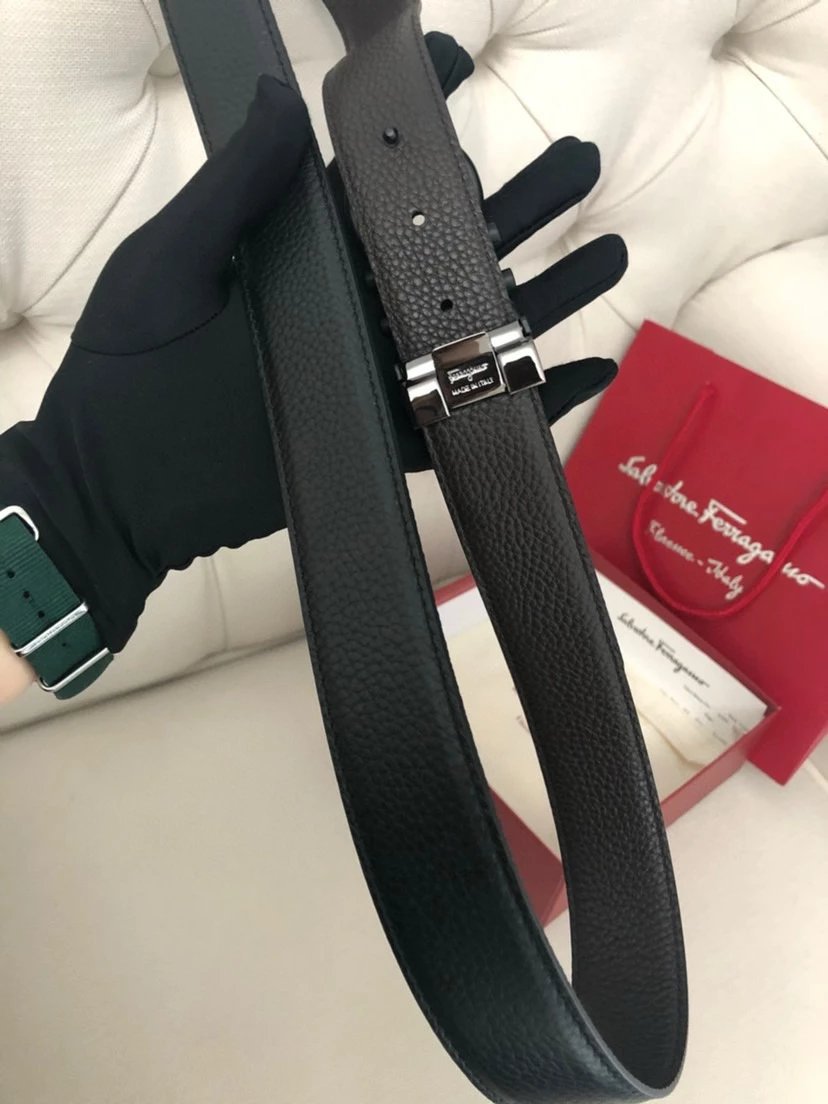 Salvatore Ferragamo Gancini Embossed Leather Belt Gray - 42