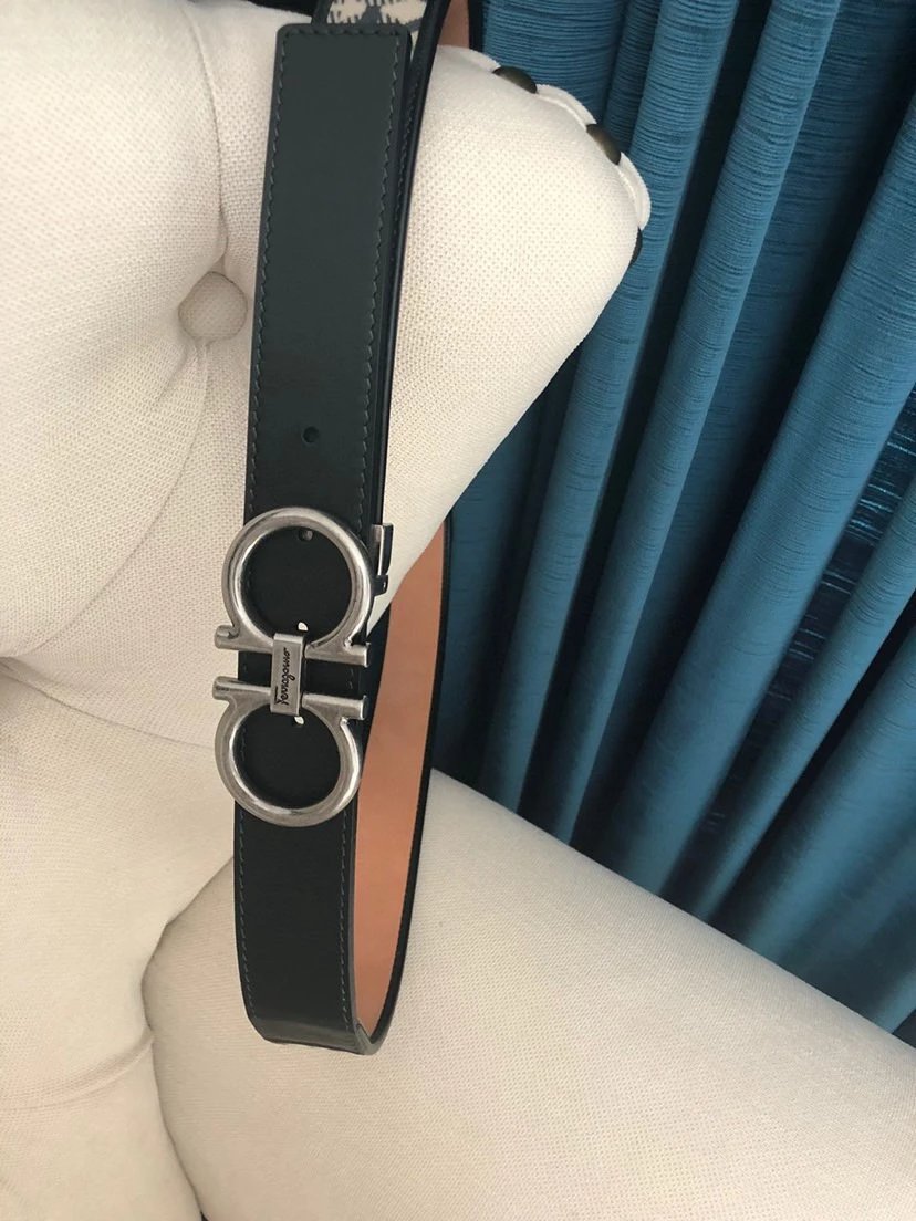 Salvatore Ferragamo Gancini Embossed Leather Belt Gray - 63