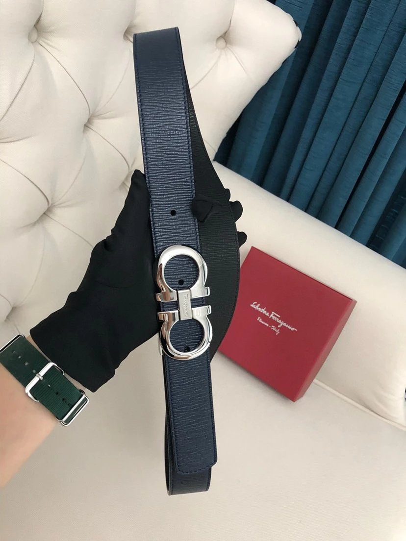 Salvatore Ferragamo Gancini Embossed Leather Belt Gray - 27