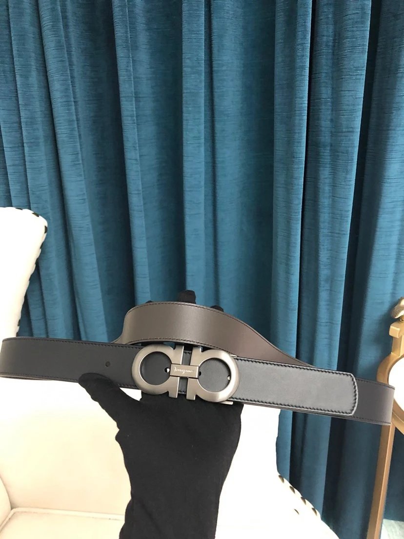 Salvatore Ferragamo Gancini Embossed Leather Belt Gray - 11