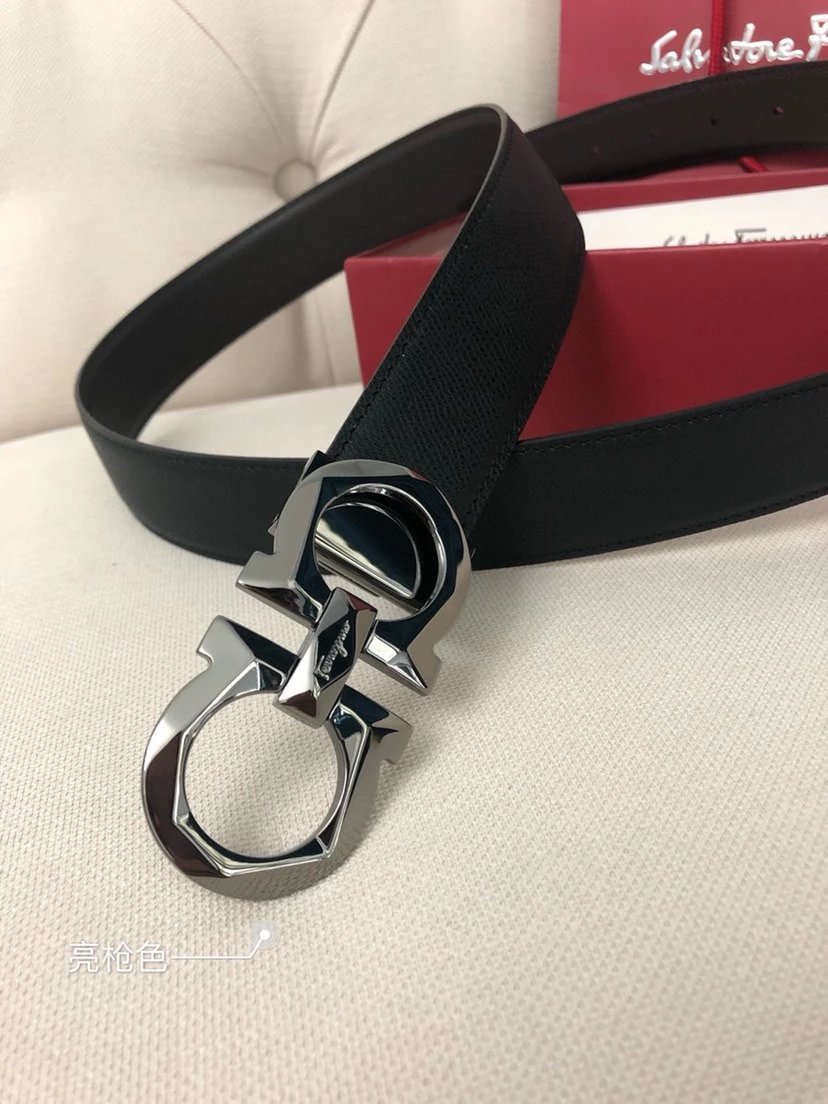 Salvatore Ferragamo Gancini Embossed Leather Belt Gray - 38