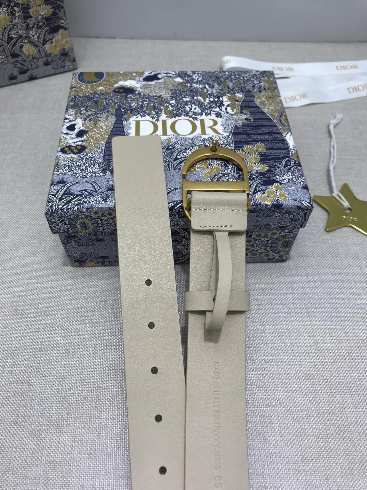 Dior CD Belt in Gray with Gold-Tone Buckle - 30