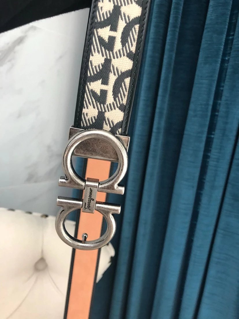 Salvatore Ferragamo Gancini Embossed Leather Belt Gray - 64