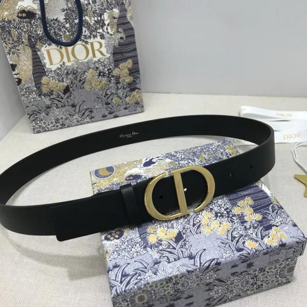 Dior CD Belt Black Leather with Gold-Tone Buckle - 1