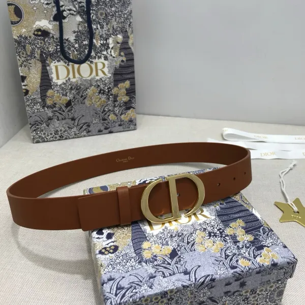 Dior CD Belt Tan Leather Gold-Tone Buckle Belt - 1