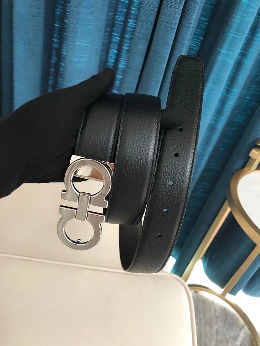 Salvatore Ferragamo Gancini Embossed Leather Belt Gray - 20