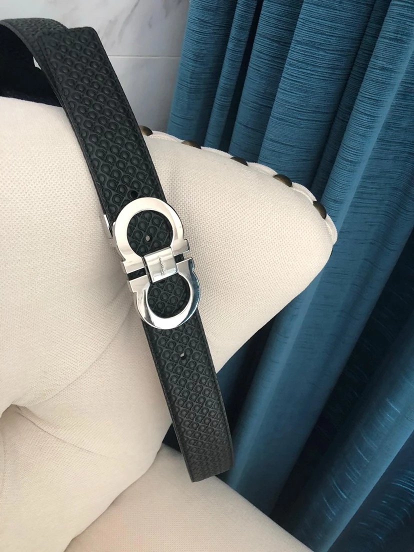 Salvatore Ferragamo Gancini Embossed Leather Belt Gray - 66