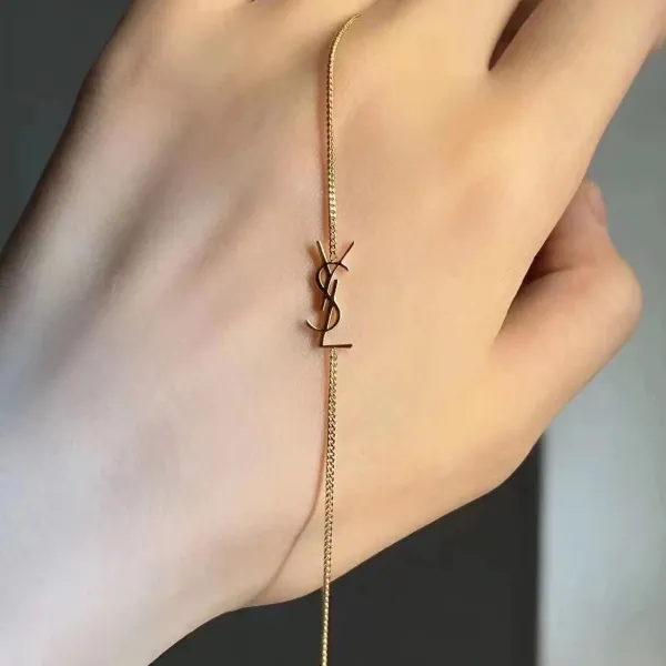 Saint Laurent YSL Monogram Bracelet Gold Tone Jewelry - 7