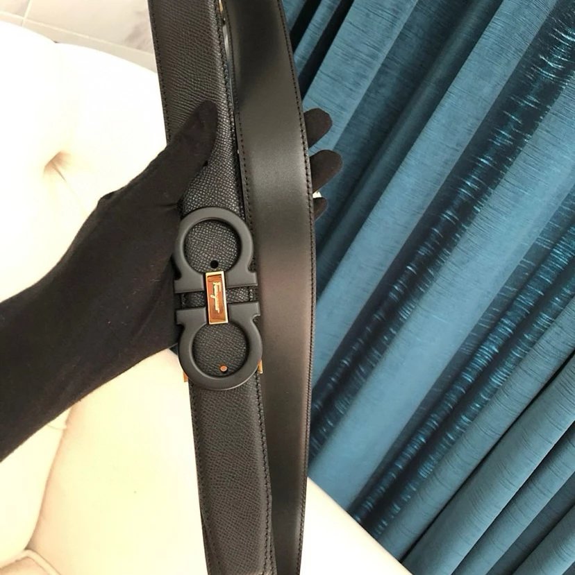 Salvatore Ferragamo Gancini Double Gancini Leather Belt Black