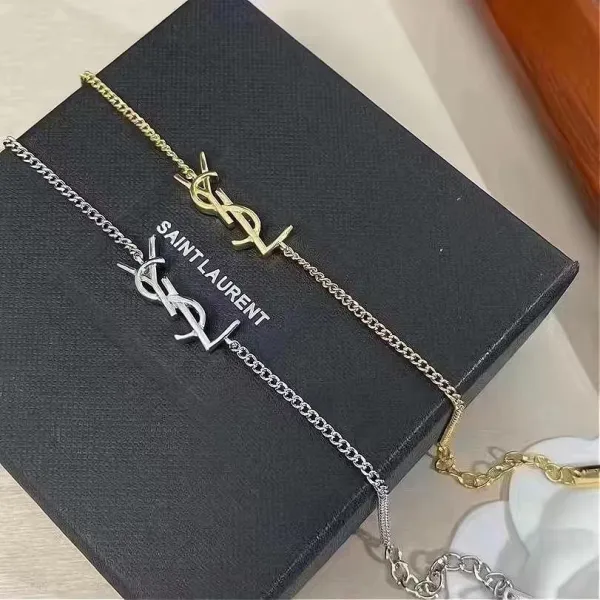 Saint Laurent YSL Monogram Bracelet Gold Tone Jewelry - 9