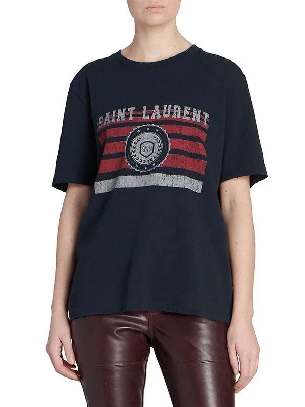 Saint Laurent T-Shirts Striped SL crest graphic crew-neck T-shirt product detail image 7