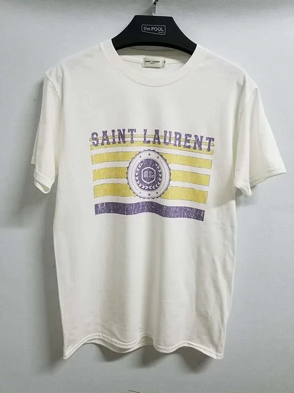 Saint Laurent T-Shirts Striped SL crest graphic crew-neck T-shirt product detail image 6