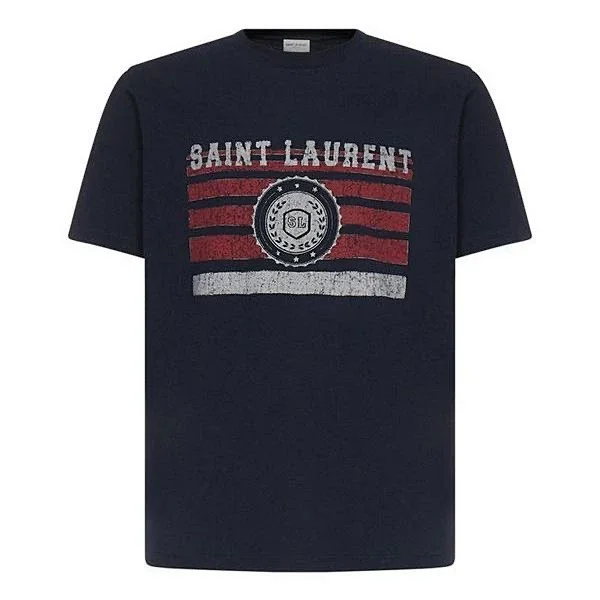 Saint Laurent T-Shirts Striped SL crest graphic crew-neck T-shirt product detail image 4