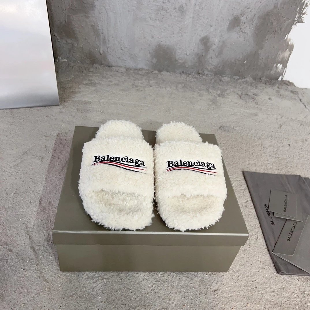 Balenciaga Slippers Embroidered Logo Teddy — As shown in Figure 2
