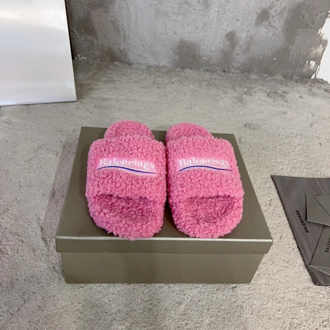 Balenciaga Slippers Embroidered Logo Teddy — As shown in Figure 5