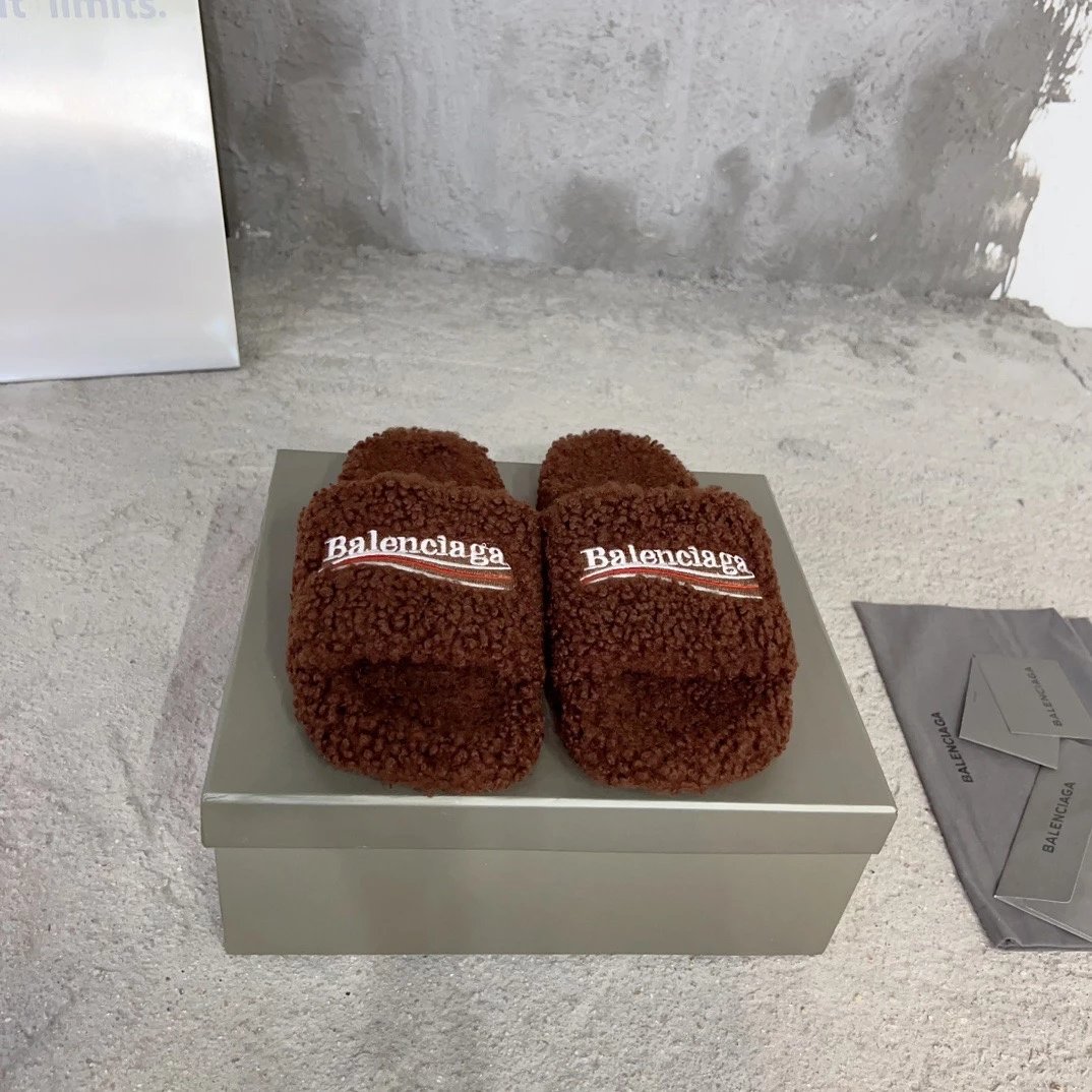Balenciaga Slippers Embroidered Logo Teddy — As shown in Figure 10