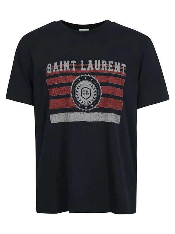 Saint Laurent T-Shirts Striped SL crest graphic crew-neck T-shirt product detail image 3