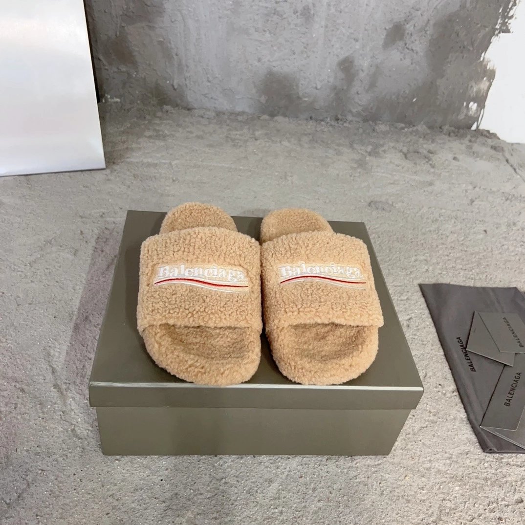 Balenciaga Slippers Embroidered Logo Teddy — As shown in Figure 9
